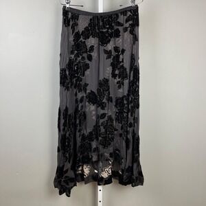 Citron Santa‎ Monica Maxi Skirt Womens Medium Black Sheer Flocked Velvet Floral